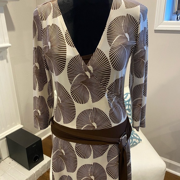 Brown and White Faux Wrap Dress, Maurices’s, Med - Picture 3 of 8